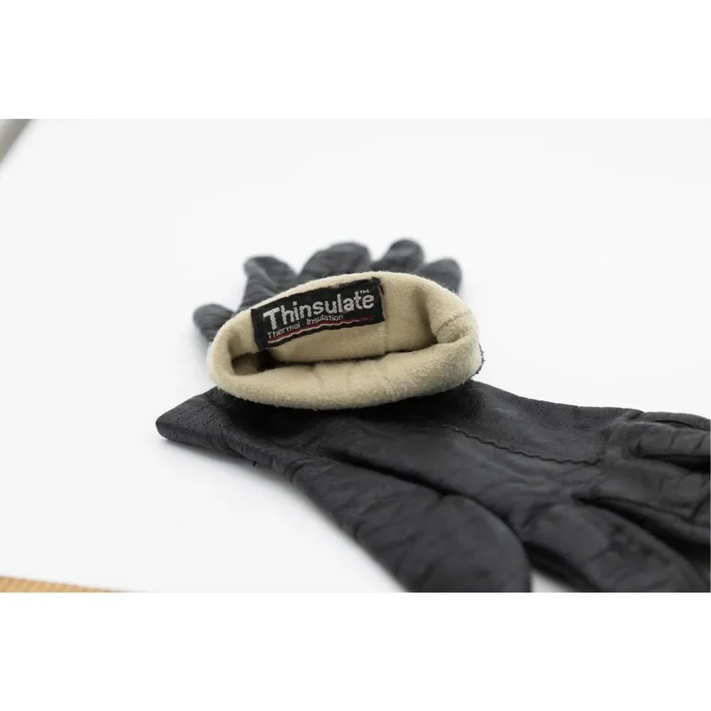 Vintage 1990s Black‎ Leather Gloves Thinsulate Thermal Lined Size Medium